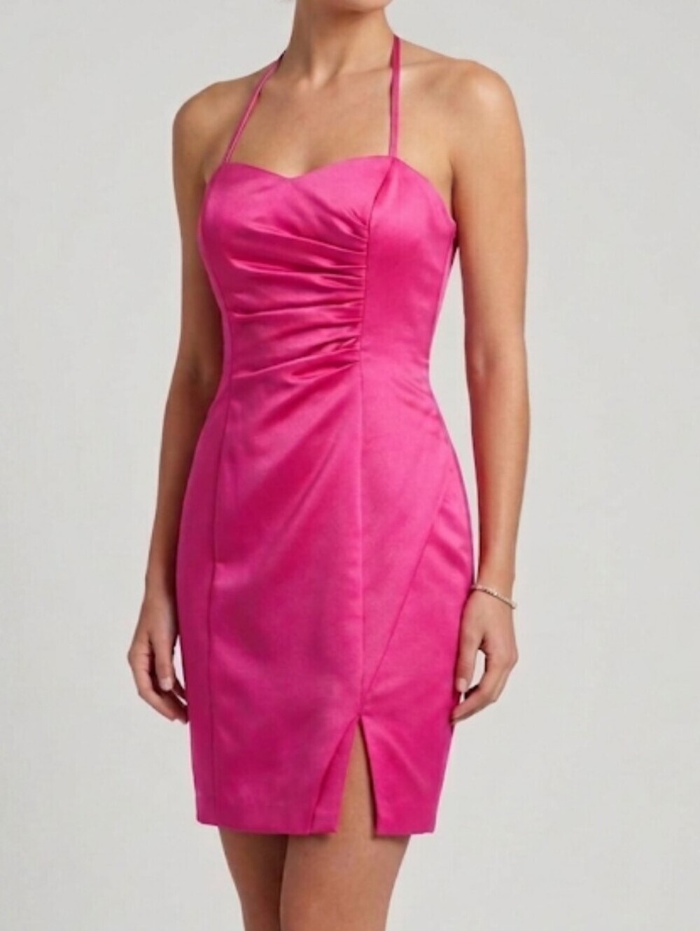 NWT Alfred Angelo Ruched Panel Hot Pink Cocktail Dress Halter Sweetheart Neck 8